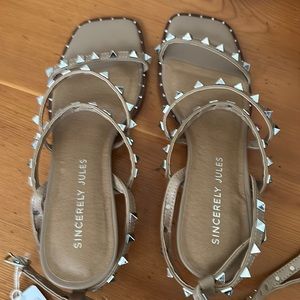 Valentino style Sincerely Jules Studded Nude block heel sandal NWT